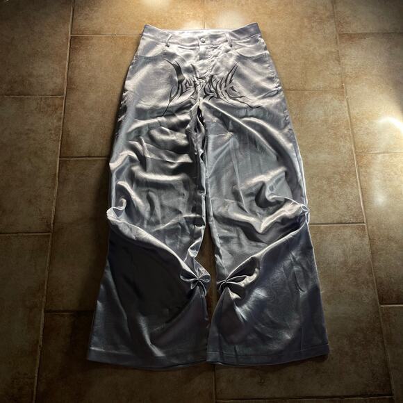 Gothic Crotch Print Silver Baggy Pants - Picture 10 of 10
